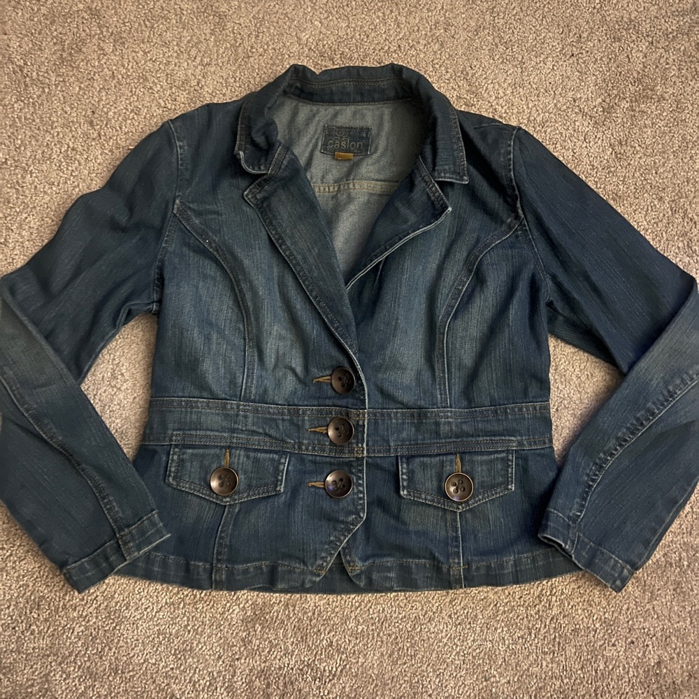 Caslon Dark Blue Jean Jacket with Button Detail